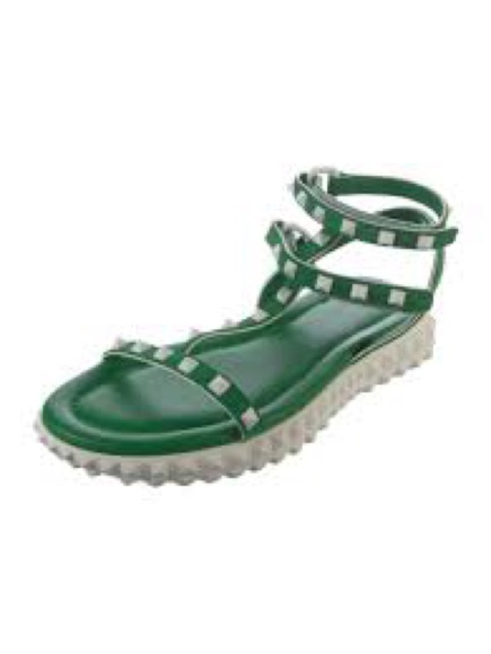 Valentino Garavani Green Studded T-Strap Sandals with White Studs Sz 8 1/2